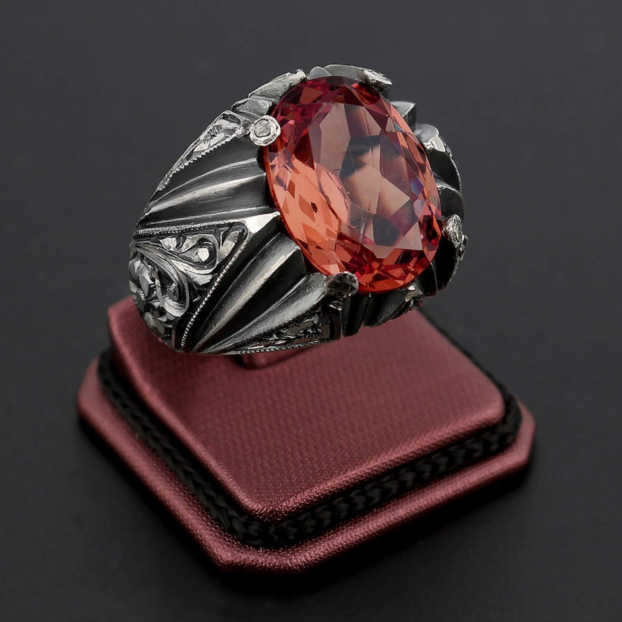 ZULTANİT TAŞLI ERZURUM EL İŞİ GÜMÜŞ ERKEK YÜZÜK Orijinal