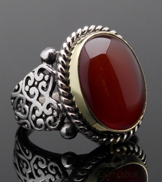 Gumusbox - Akik Taşlı Sarı Çerçeveli Gümüş Yüzük