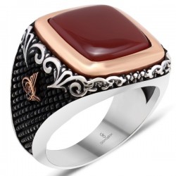 Gumusbox - AKİK TAŞLI TUĞRALI GÜMÜŞ YÜZÜK