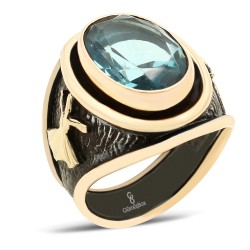 Gumusbox - AKUAMARİN TAŞLI SEMAZEN FİGÜRLÜ EL YAPIMI YÜZÜK