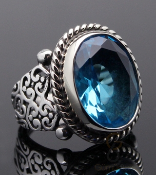 Gumusbox - Akuamarin Taşlı Tasarım Gümüş Erkek Yüzük