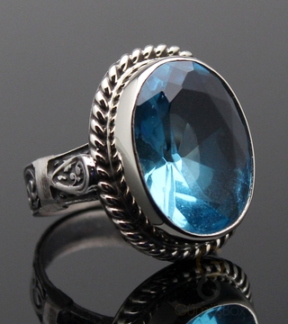Gumusbox - Akuamarin Taşlı Tasarım Gümüş Yüzük
