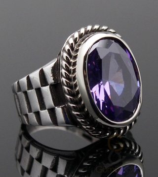 Gumusbox - Ametist Taşlı Rolex Modeli Gümüş Yüzük