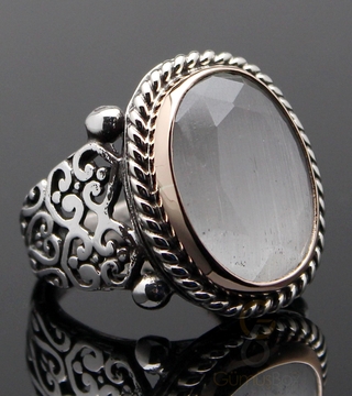 Gumusbox - Beyaz Kedi Gözü Taşlı Gümüş Yüzük 