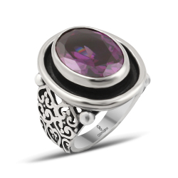 Gumusbox - EL İŞÇİLİĞİ AMETİST TAŞLI GÜMÜŞ YÜZÜK