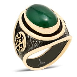 Gumusbox - EL YAPIMI DOĞAL YEŞİL AKİK TAŞLI YÜZÜK