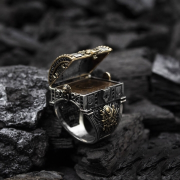 Gumusbox - Eski Usul İslam Usta Himaye Modeli Gümüş Yüzük