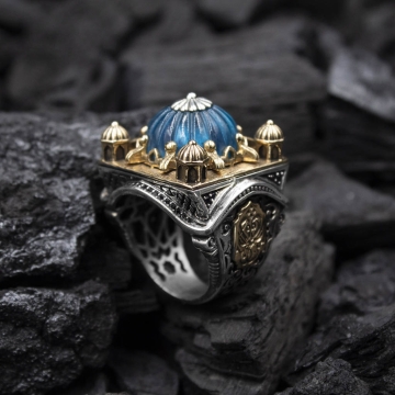 Gumusbox - Eski Usul İslam Kubbet-ül Sır Modeli Gümüş Yüzük