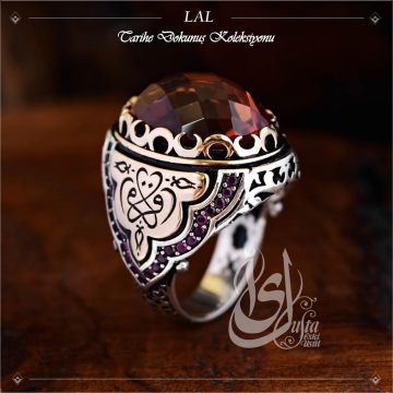 Gumusbox - Eski Usul İslam Lal Modeli Gümüş Yüzük