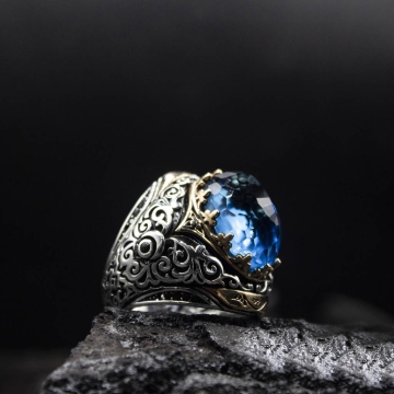 Gumusbox - Eski Usul İslam Usta Reng-i Ala Modeli Gümüş Yüzük