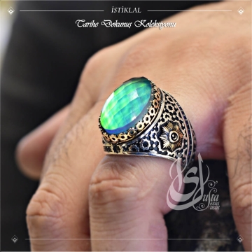 Gumusbox - Eski Usul İslam Usta İstiklal Modeli His Taşlı Gümüş Yüzük