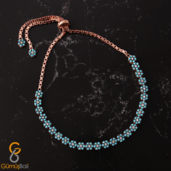 Gumusbox - Firuze ve Zirkon Taşlı Gümüş Asansör Bileklik