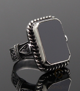 Gumusbox - Hematit Taşlı İşlemeli Gümüş Yüzük