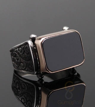 Gumusbox - Hematit Taşlı Özel Tasarım Gümüş Yüzük