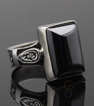 Gumusbox - Hematit Taşlı Tasarım Gümüş Yüzük