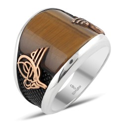 Gumusbox - Kaplan Gözü Tuğralı Gümüş Yüzük