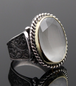 Gumusbox - Kedi Gözü Taşlı Tasarım Gümüş Erkek Yüzük