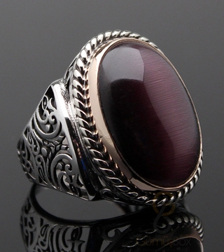 Gumusbox - Kedi Gözü Taşlı Tasarım Gümüş Yüzük