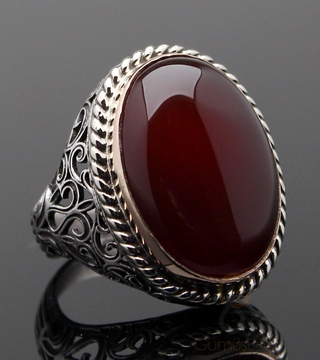 Gumusbox - Kırmızı Akik Taşlı Gümüş Yüzük