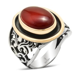 Gumusbox - KIRMIZI DOĞAL AKİK TAŞLI GÜMÜŞ YÜZÜK