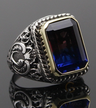 Gumusbox - Kırmızı Mavi Zirkon Taşlı Tasarım Yüzük