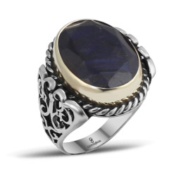 Gumusbox - KÖK SAFİR TAŞLI GÜMÜŞ ERKEK YÜZÜK