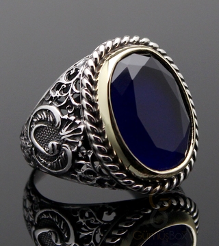 Gumusbox - Kök Safir Taşlı Gümüş Yüzük