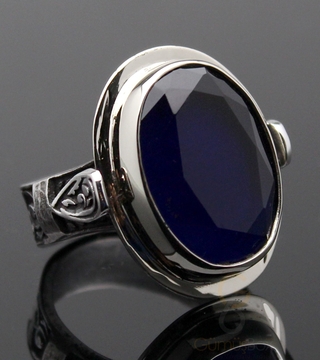 Gumusbox - Kök Safir Taşlı Tasarım Yüzük