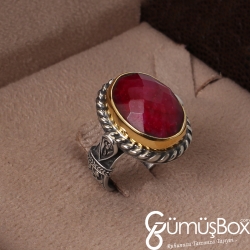 Gumusbox - ÖZEL TASARIM KÖK YAKUT TAŞLI BAYAN GÜMÜŞ YÜZÜK