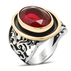 Gumusbox - KÖK YAKUT TAŞLI EL YAPIMI GÜMÜŞ YÜZÜK