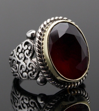 Gumusbox - Kök Yakut Taşlı Gümüş Yüzük