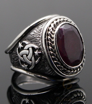 Gumusbox - Kök Yakut Taşlı Oksitli Model Gümüş Yüzük