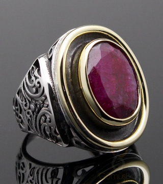 Gumusbox - Kök Yakut Taşlı Oval Tasarım Yüzük