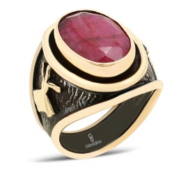 Gumusbox - KÖK YAKUT TAŞLI SEMAZEN FİGÜRLÜ EL İŞİ YÜZÜK