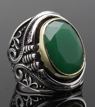 Gumusbox - Kök Zümrüt Taşlı Gümüş Yüzük