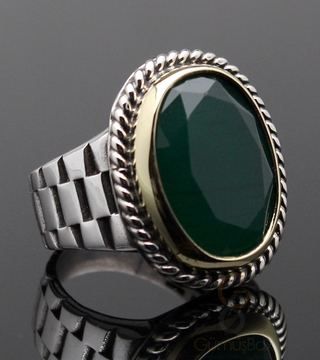 Gumusbox - Kök Zümrüt Taşlı Rolex Modeli Yüzük