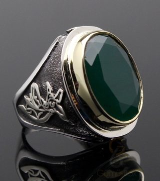 Gumusbox - Kök Zümrüt Taşlı Semazen Figürlü Yüzük