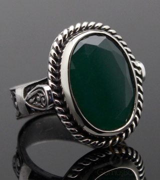 Gumusbox - Kök Zümrüt Taşlı Tasarım Gümüş Erkek Yüzük