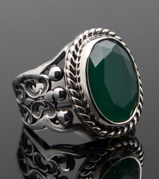 Gumusbox - Kök Zümrüt Taşlı Tasarım Gümüş Yüzük