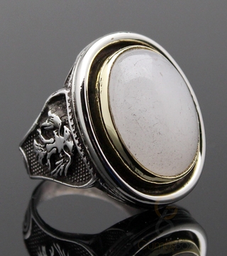 Gumusbox - Kuvars Taşlı Sarı Çerçeveli Gümüş Yüzük