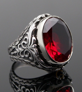 Gumusbox - Lal Taşlı Özel Tasarım Gümüş Erkek Yüzük