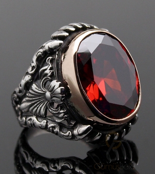 Gumusbox - Lal Taşlı Özel Tasarım Gümüş Yüzük