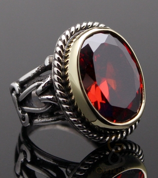 Gumusbox - Lal Taşlı Sarı Çerçeveli Gümüş Yüzük