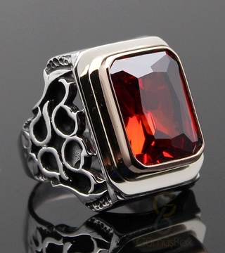 Gumusbox - Lal Taşlı Tasarım Gümüş Erkek Yüzük