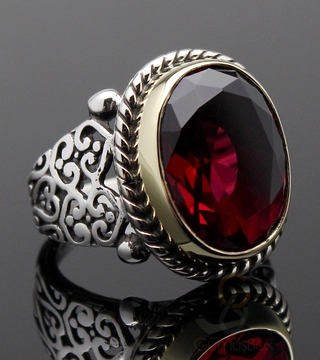 Gumusbox - Lal Taşlı Tasarım Gümüş Yüzük