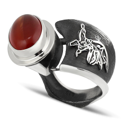 Gumusbox - SEMAZEN İŞLEMELİ AKİK TAŞLI GÜMÜŞ BAYAN YÜZÜK