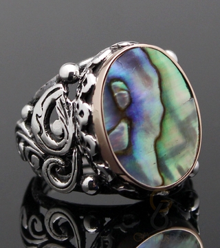 Gumusbox - Okyanus Sedefi Taşlı Dalgalı Model Gümüş Yüzük