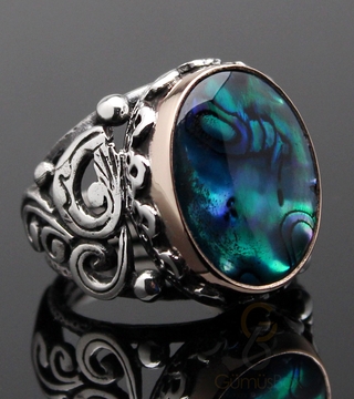 Gumusbox - Okyanus Sedefi Taşlı Özel Tasarım Gümüş Yüzük