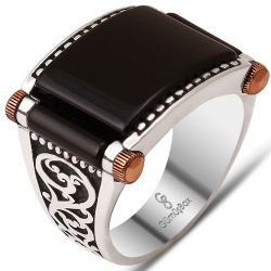 Gumusbox - ONİKS TAŞLI İŞLEMELİ GÜMÜŞ ERKEK YÜZÜK