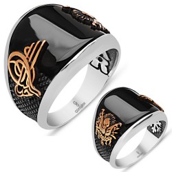 Gumusbox - ONİKS TAŞLI TUĞRA VE DEVLET ARMALI YÜZÜK